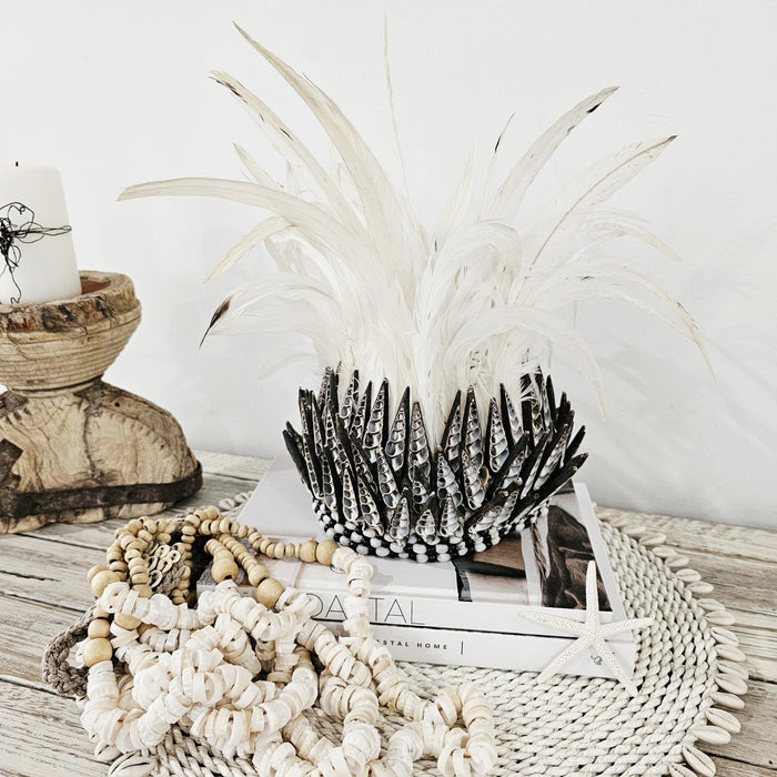Boho Feather and Shell Headdress | White