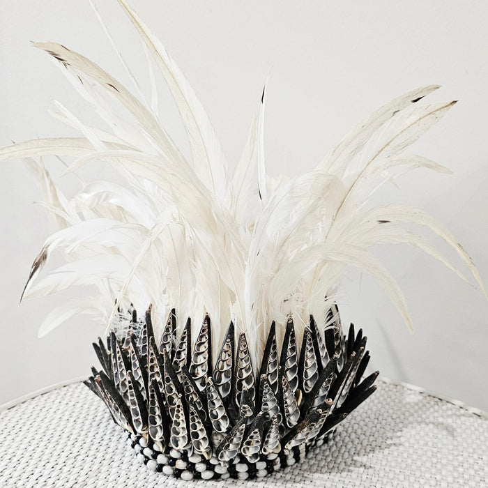 Boho Feather and Shell Headdress | White