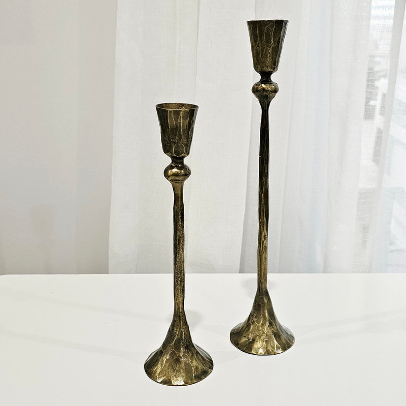 Forged Iron Taper Candlestick Set | Antique Brass