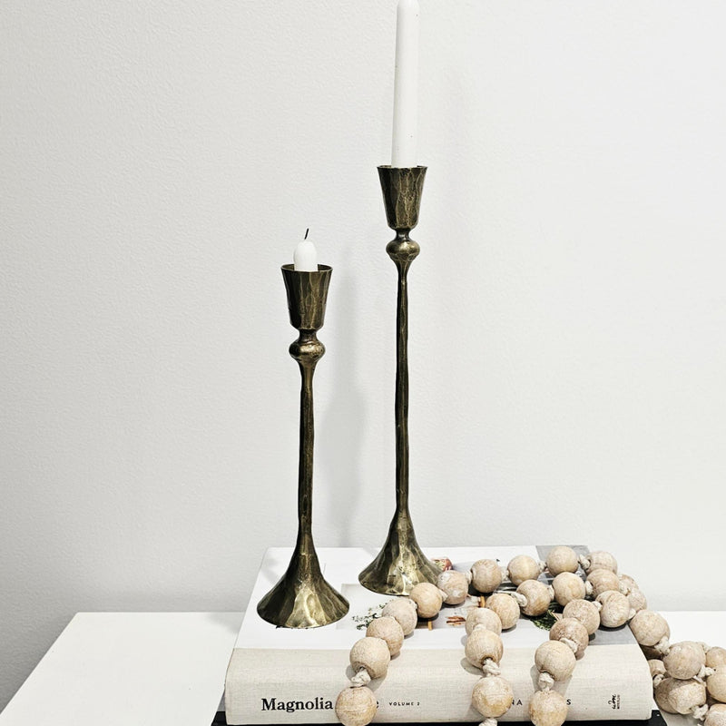 Forged Iron Taper Candlestick Set | Antique Brass