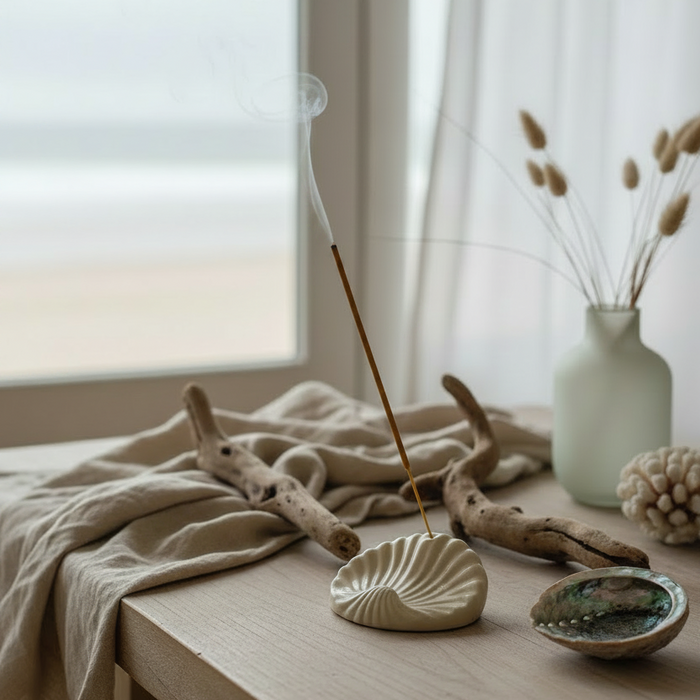 Premium Cereria Molla Bulgarian Rose and Oud Incence Stick in a coastal beach house
