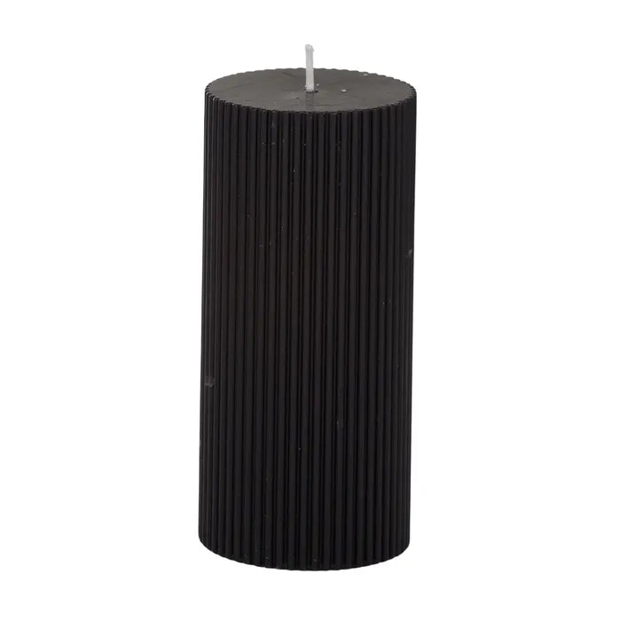 Black Ribbed Pillar Candle | Unscented