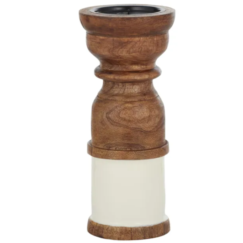Beaches White and Wood Candle Holder