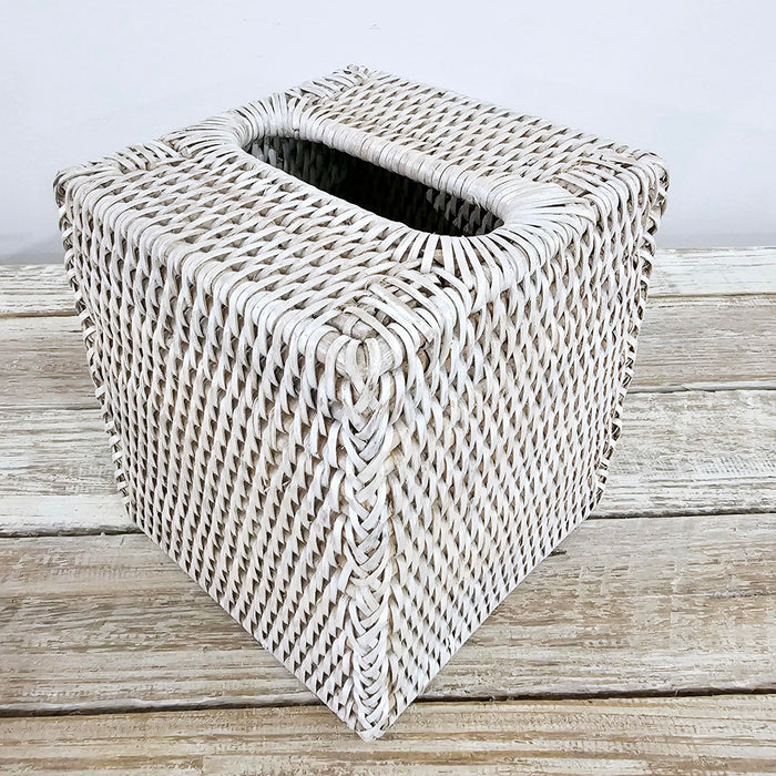 Rattan Whitewash Tissue Box Square