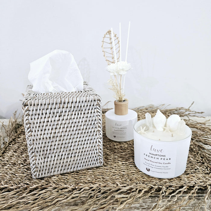 Rattan Whitewash Tissue Box Square