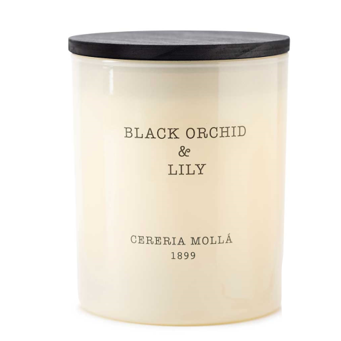 Cerería Mollá 1899 Black Orchid and Lily soy candle in elegant glass jar for coastal home décor