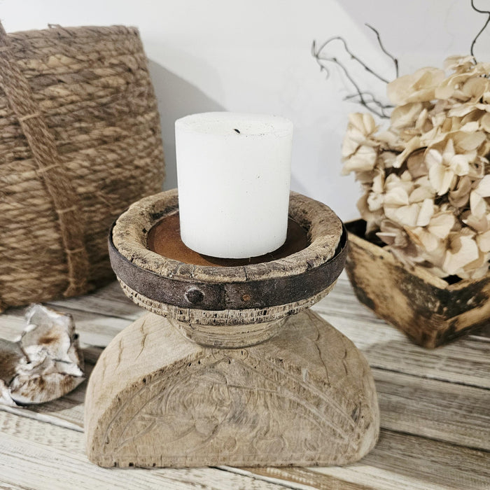 Bleached Vintage Indian Seeder Candle Holder | Style 2