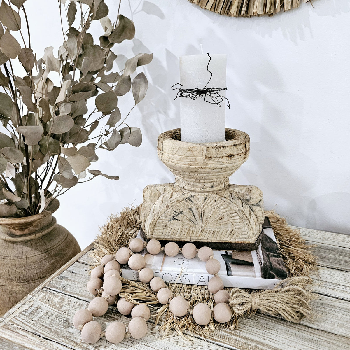 Bleached Vintage Indian Seeder Candle Holder | Style 5