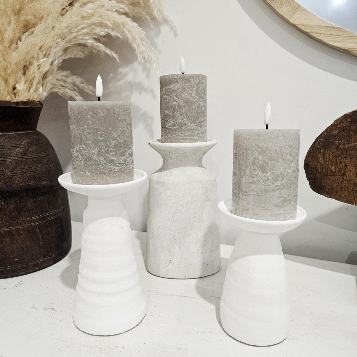 Haven White Clay Candleholder