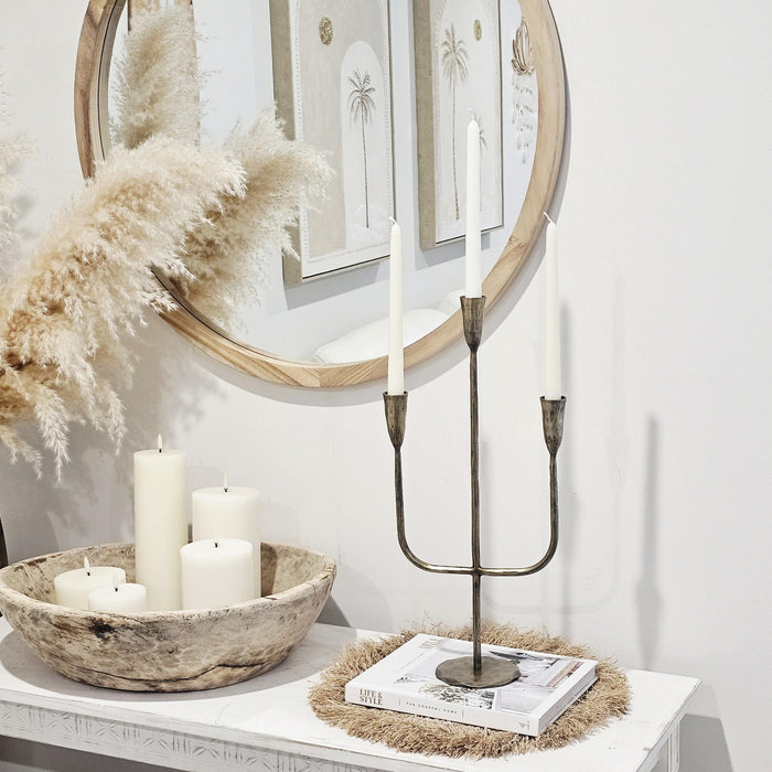 Forged Iron Candleabra | Antique Brass