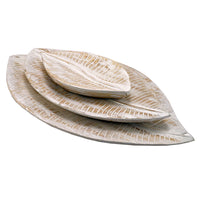 Carved Wooden Leaf Tray Whitewash  