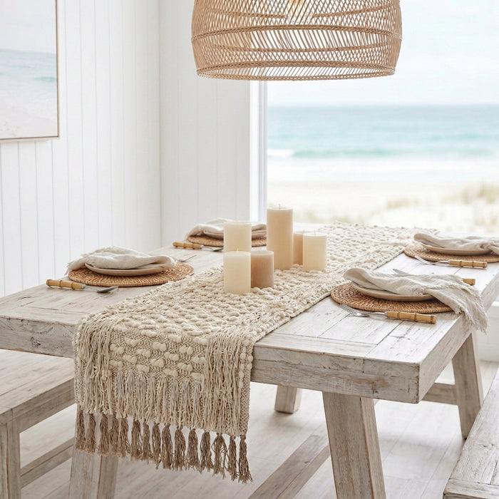 Boho coastal cotton textured table runner