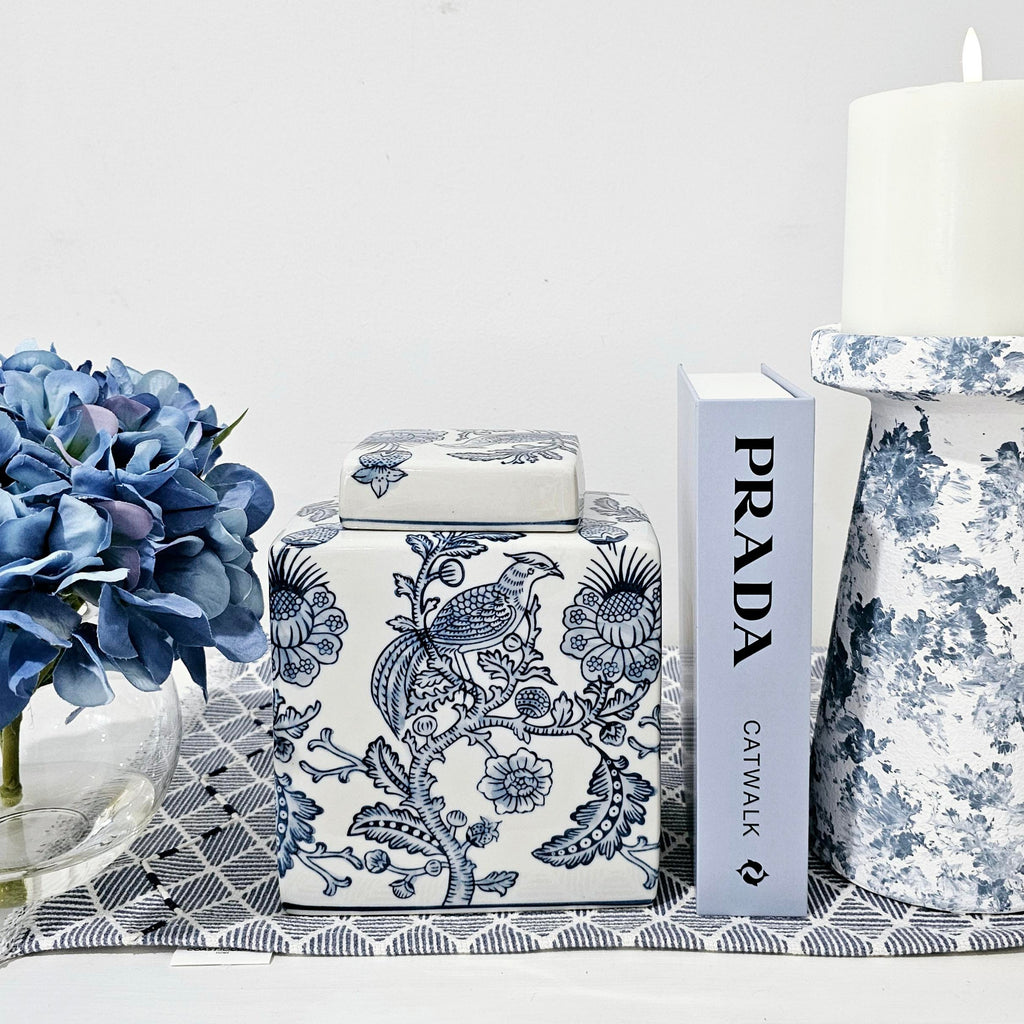 Chinoiserie Blue and White Hex Jar - Luxe Coastal Home