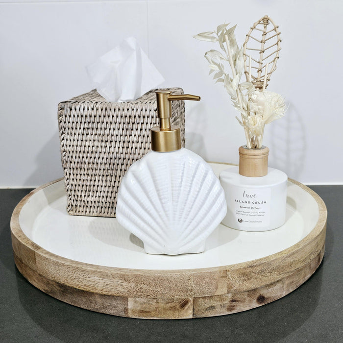 Clam Shell Soap Dispenser.