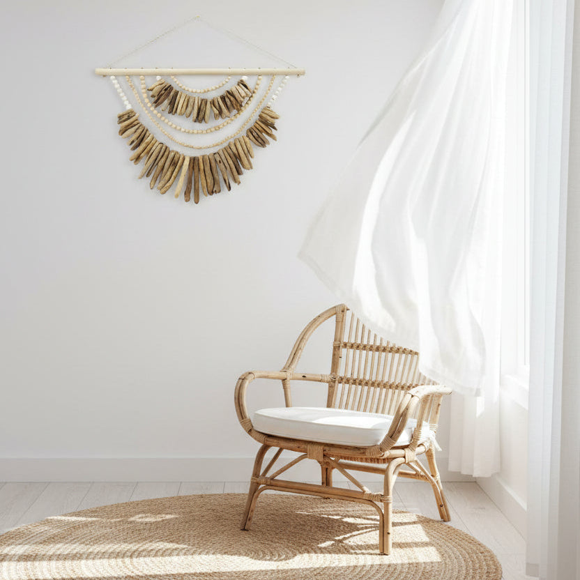 Cove Driftwood and Bead Wall Hanging handmade Balinese crafted for beach house and coastal interiors