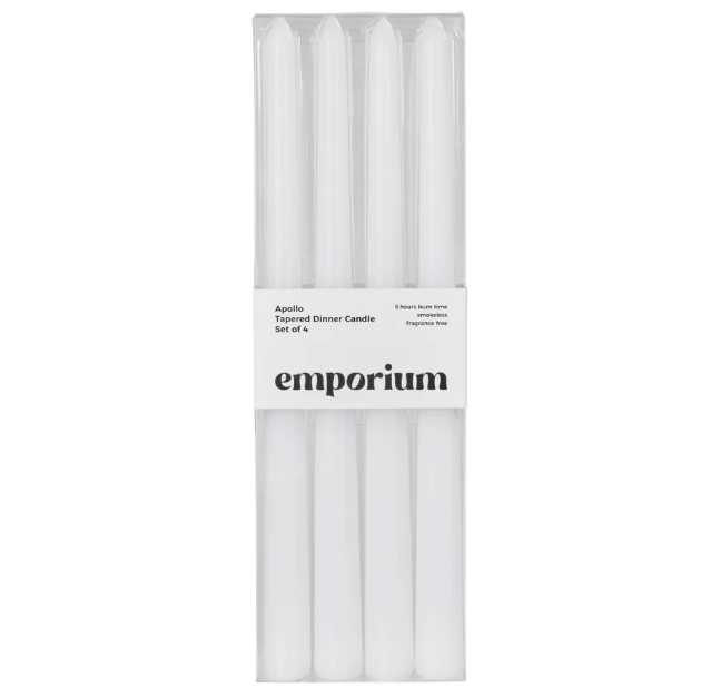 Taper Dinner Candle | White | Set of 4