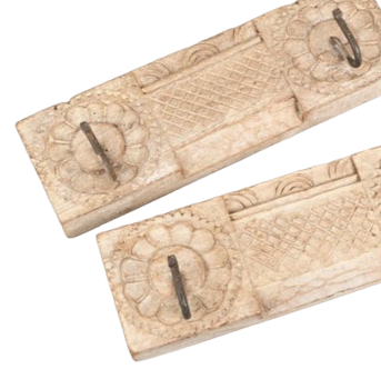 Vintage Indian Carved Wooden Wall Panel | 2 Hook