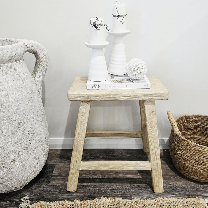 Recycled bleached vintage elm stool
side table