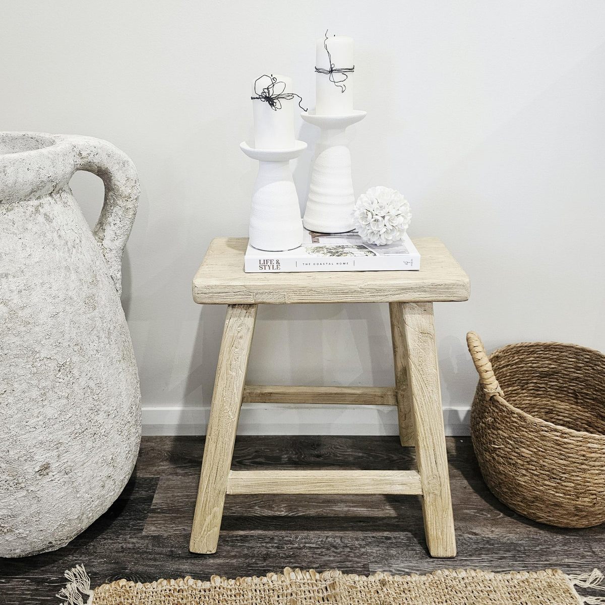 Bleached Reclaimed Elm Stool