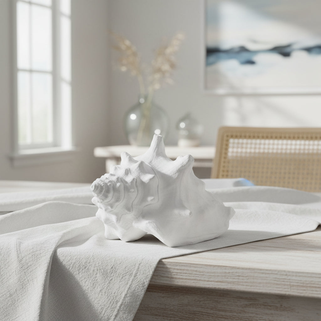 White Conch Shell decorative ornament coastal and beach house interiors
