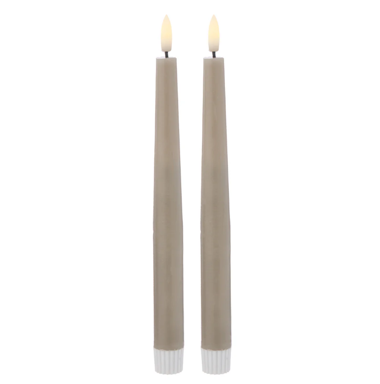 Luxe Flameless Flickering Taper Candle Set with realistic LED flames in elegant candle holders.