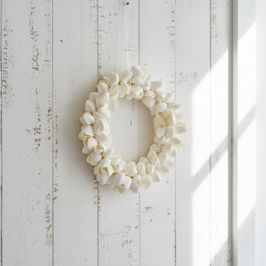 Decorative shell wreath handmade coastal wall hanging