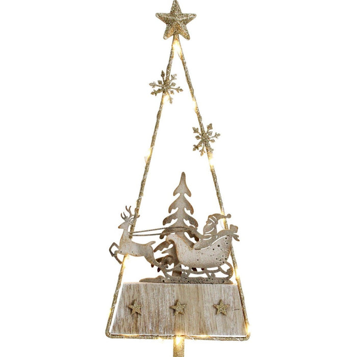 Gold LED Xmas Tree Santa & Sleigh