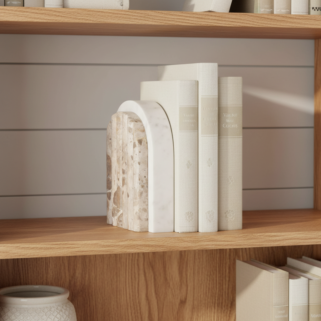 Hertiage white and natural casa marble bookend set 