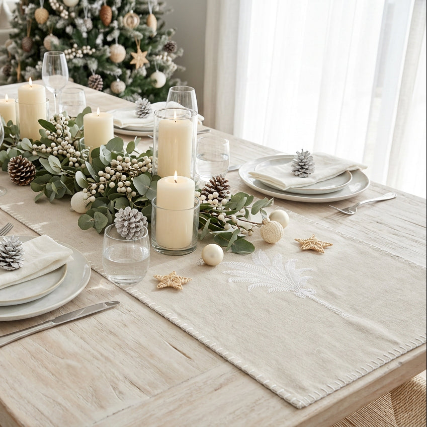 Island Sand Palm cotton table runner