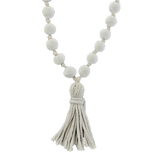 Hand Rolled Clay Bead Ivory Tassel