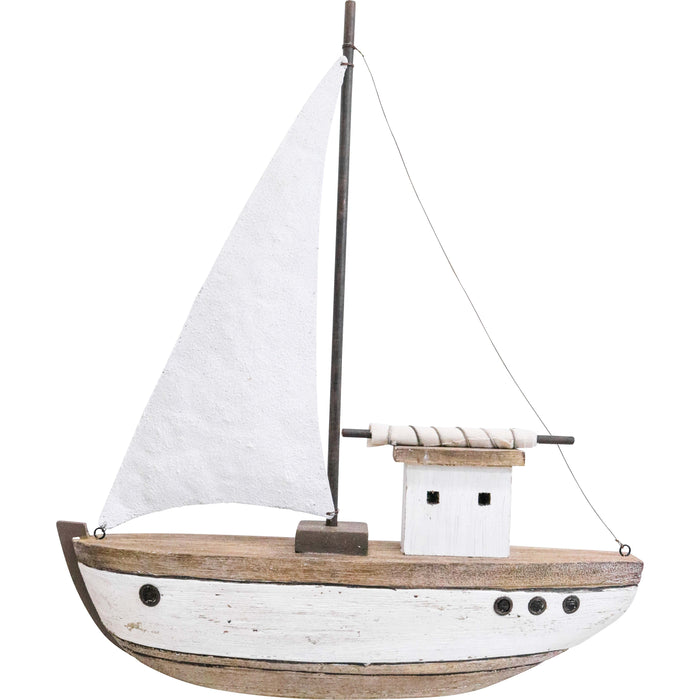 Large Rustic Wooden Sailing Boat | White