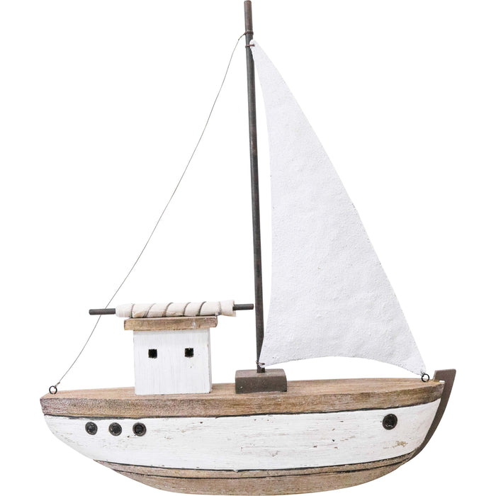 Large Rustic Wooden Sailing Boat | White