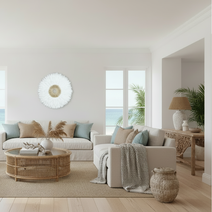 White Juju Wall Hanging Balinese handcrafted wall decor for australian beach houses