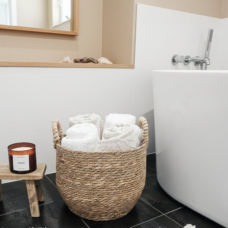 Jute woven basket for coastal or contemporary homes 