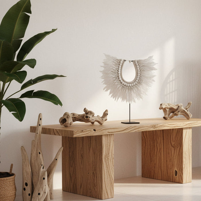 Kiely_Feather_and_Shell_Necklace Balinese handcrafted coastal home decor