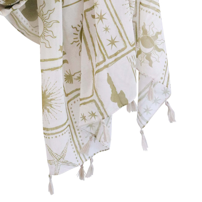 Summer Postcard Print Sarong Scarf Sage