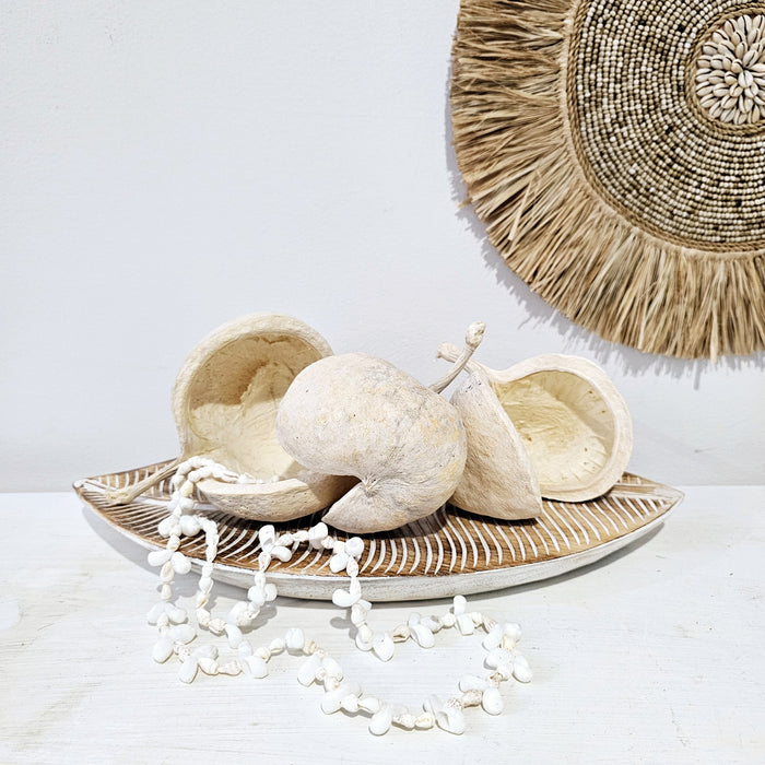 Carved Wooden Leaf Tray | Whitewash