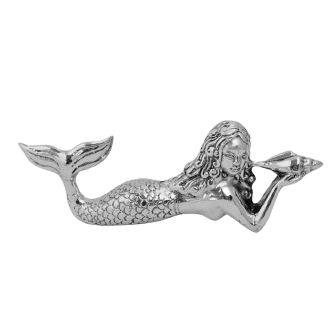 Mermaid Laying with Conch Shell | Silver