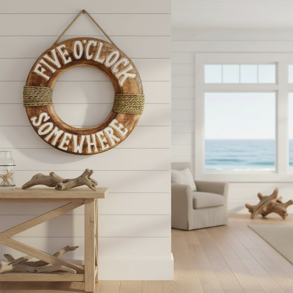 Wooden Life Buoy Wall Hanging | 5 O'Clock | Natural