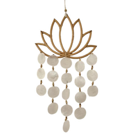 Lotus Flower and Capiz Shell Wind Chime | White