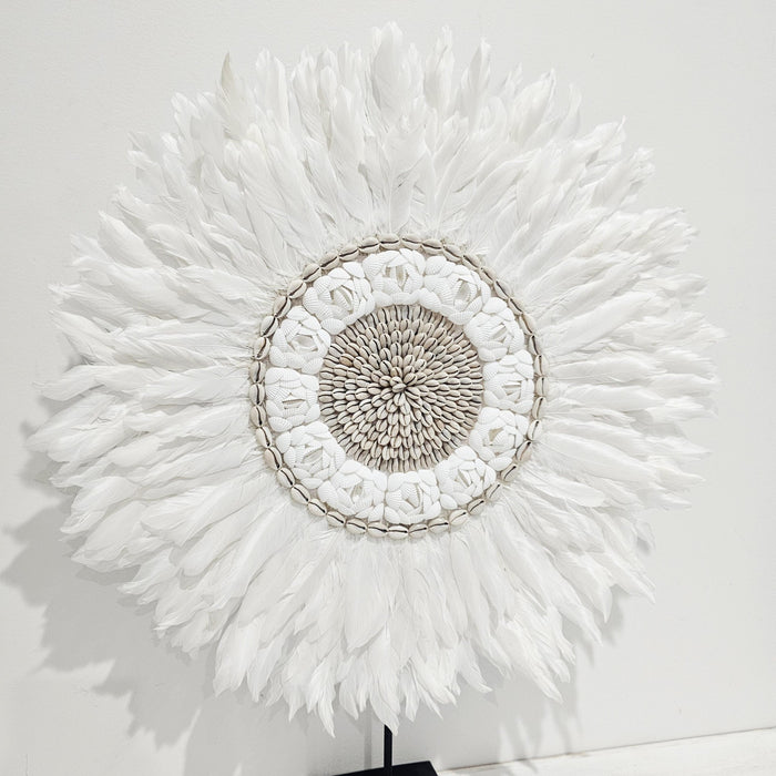 Luna Feather + Shell Halo Decorative Necklace on Stand