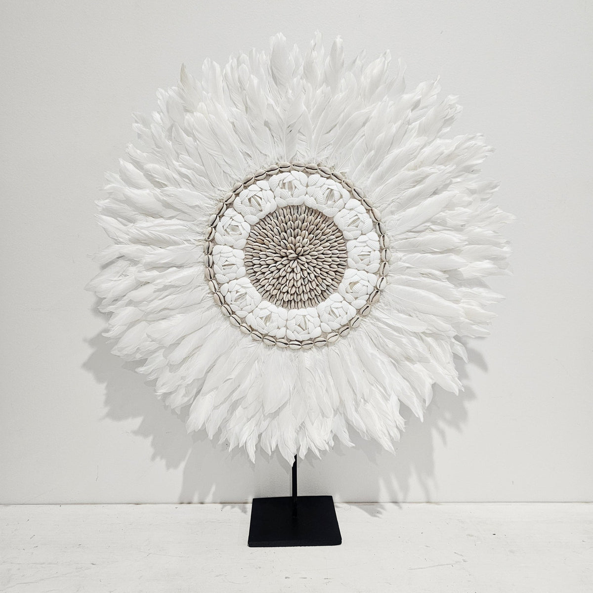 Luna Feather + Shell Halo Decorative Necklace on Stand