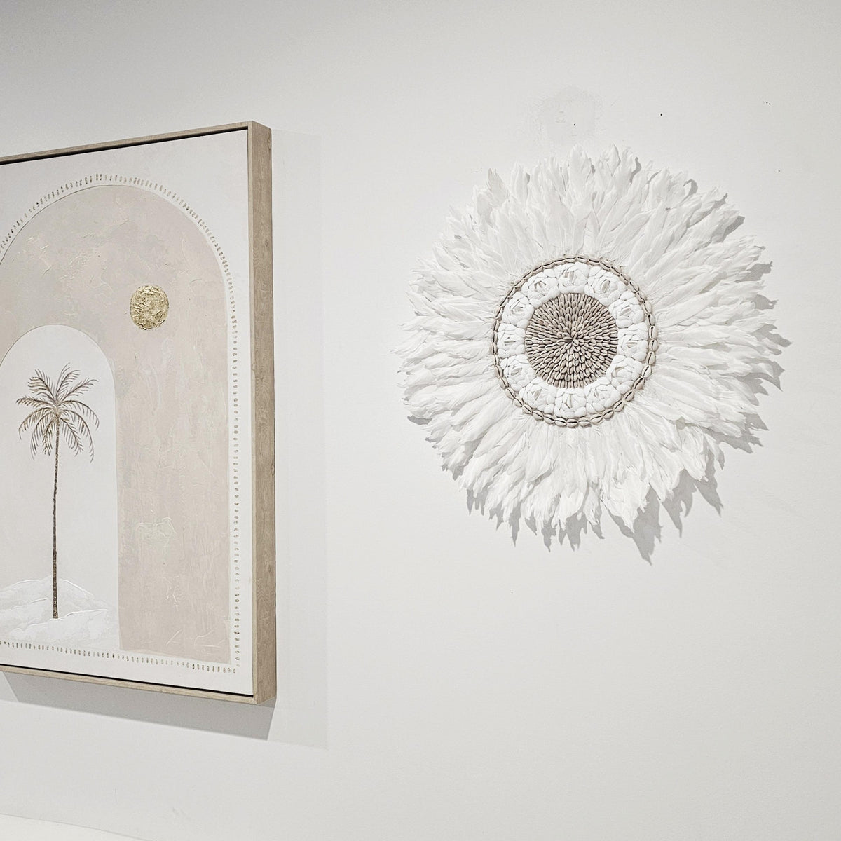 Luna Feather + Shell Halo Decorative Necklace on Stand