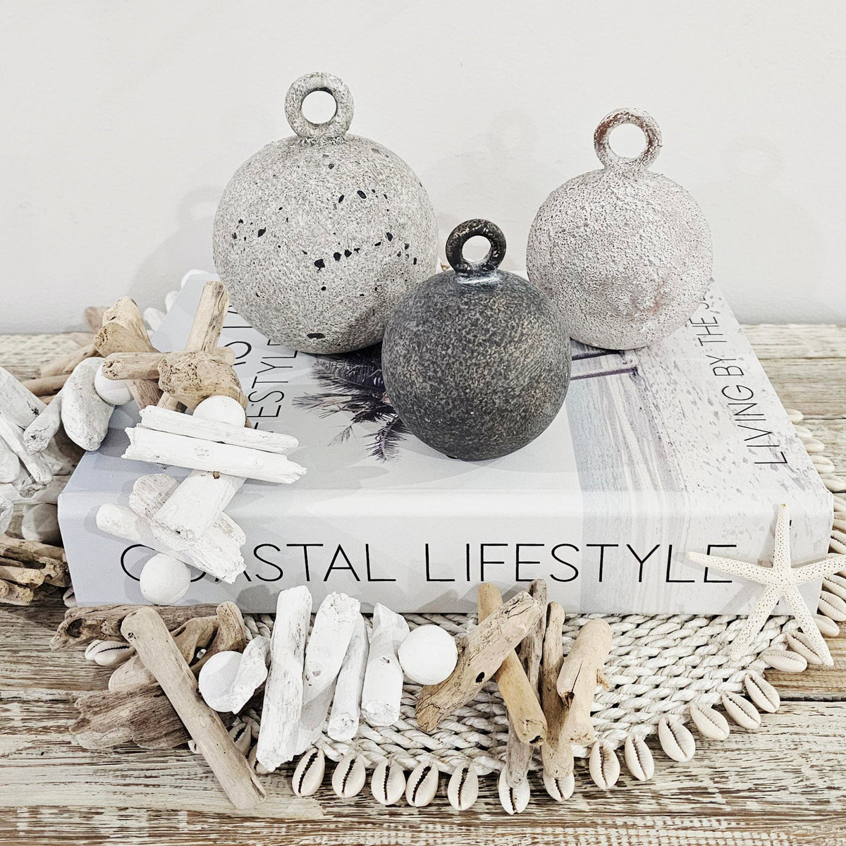 Maine Rustic Life Buoy Sculpture Set of 3