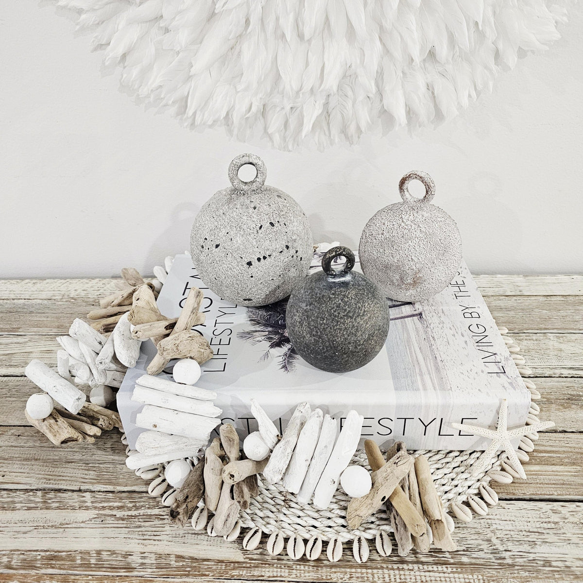 Maine Rustic Life Buoy Sculpture Set of 3