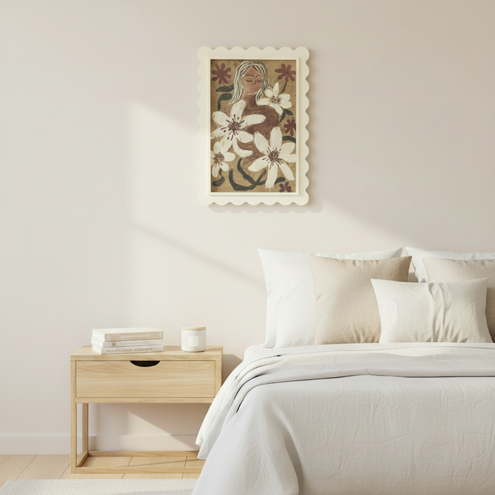 Boho scallop framed print muted neutral interior