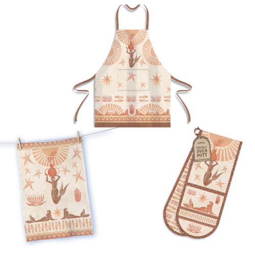 Mermaid Stamp Print Tea Towel