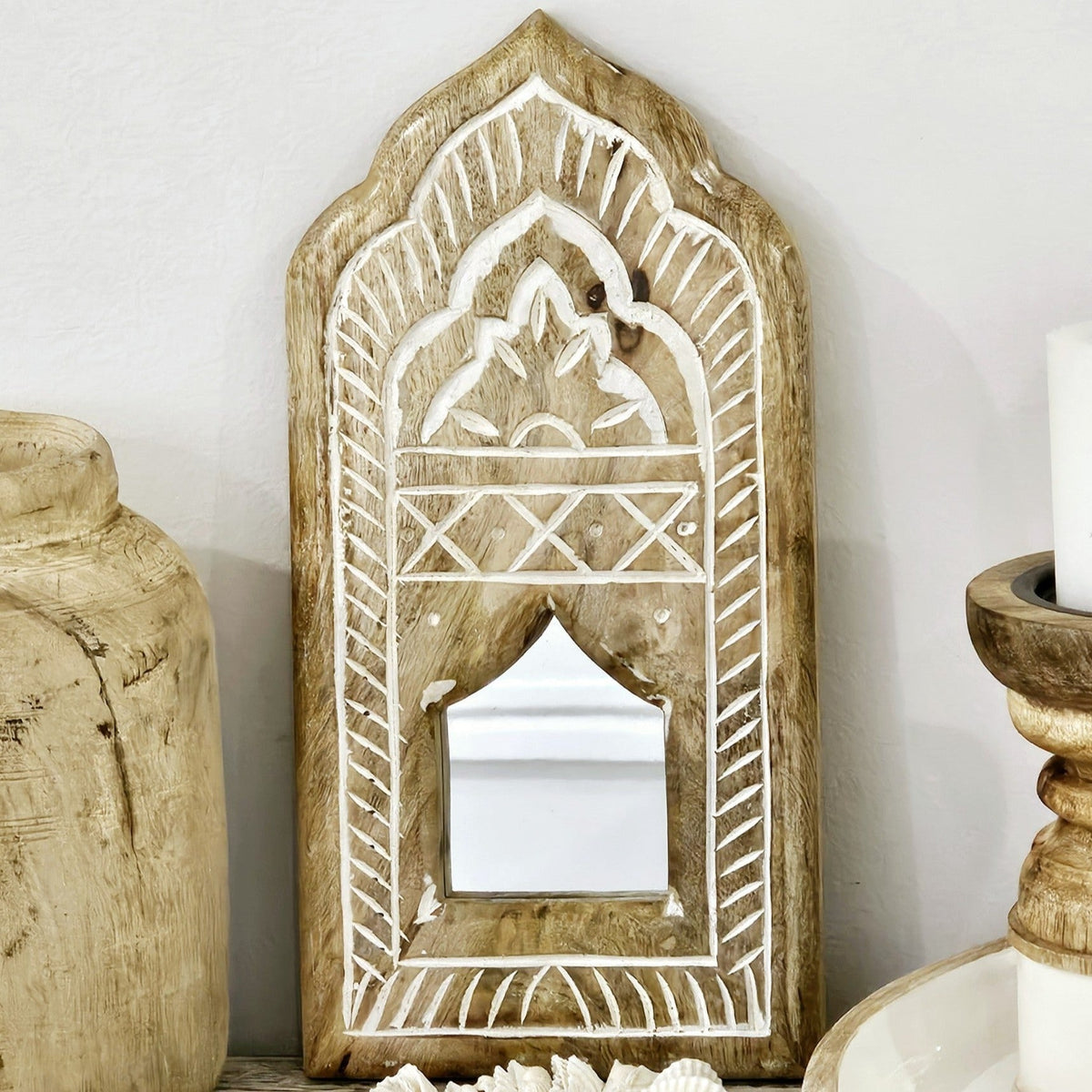 Bohemian Inspired Moroccan Wooden Wall Mirror