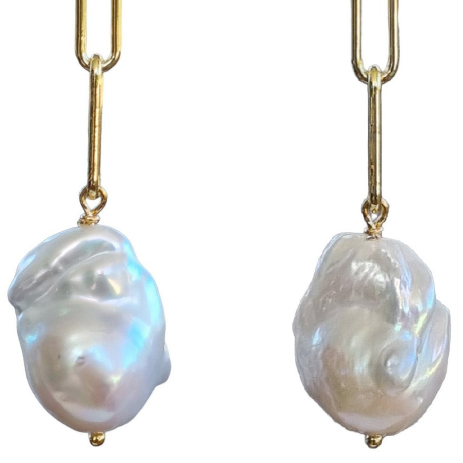 Baroque Freshwater Pearl Paperclip Earrings Gold