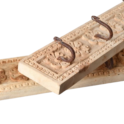 Vintage Indian Carved Wooden Wall Panel | 5 Hook.